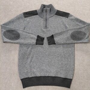 The North Pole 1/4 Zip‎ Sweater Mens MEDIUM Gray Black Elbow Patches Lightweight